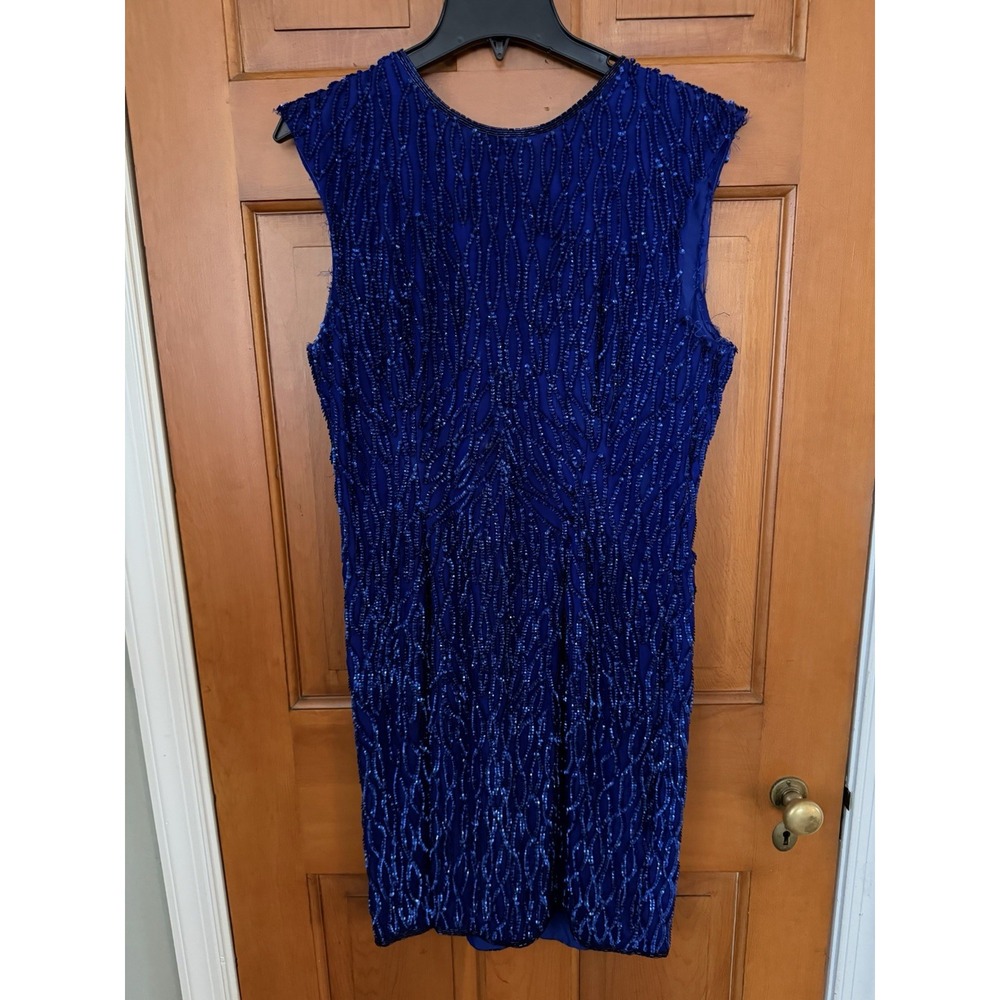 Women's Stenay Silk Blue Beaded Sequin Cocktail Dress Party, New Years Size 12